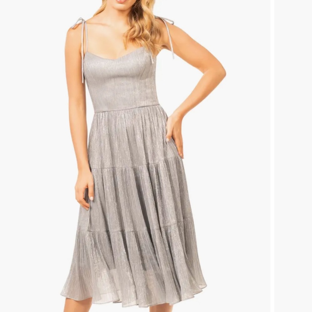 Dress the Population Dreams Metallic Tiered Midi Dress NWT SIZE S